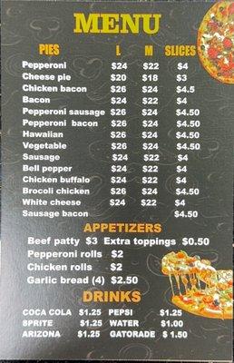 Tiagos pizza Menu