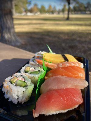 Beautiful day for a sushi picnic. Combination platter is always yummy.