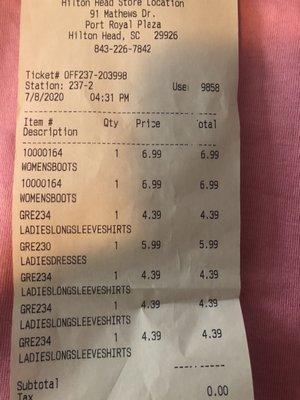 Products I've bought and receipt.