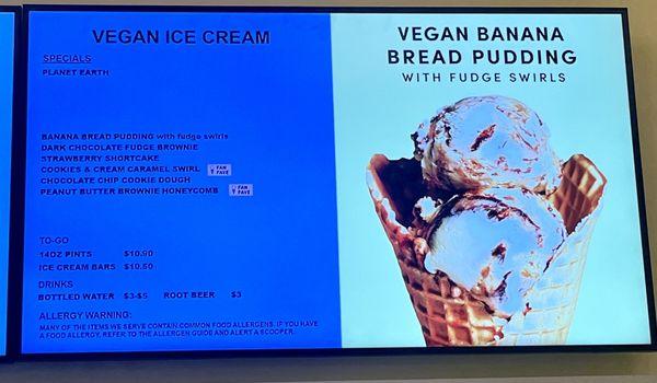 Vegan Ice Cream menu