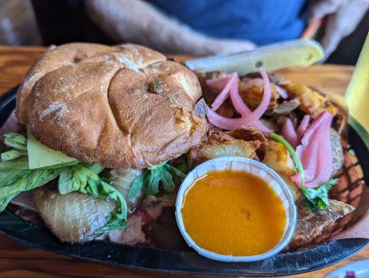 Prime rib sandwich and guns