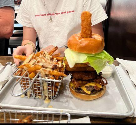 The Frankenstein burger and cheese fries! AMAZING!!