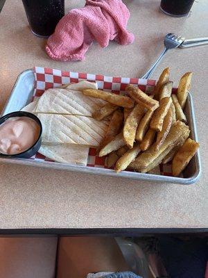 The fries are heaven and the quesadilla I mean look at it!