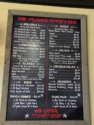 Menu- Pippins BBQ