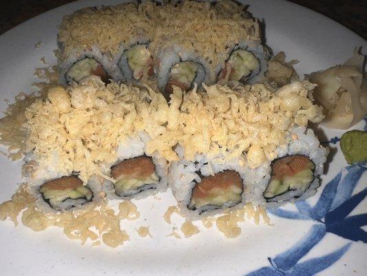 Spicy tuna roll add crunch & spicy salmon roll add crunch