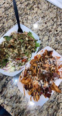 Chicken pesto salad and loaded steak fries!!!