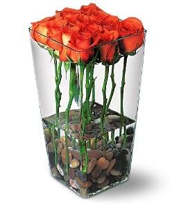 Orange Roses with River Rocks