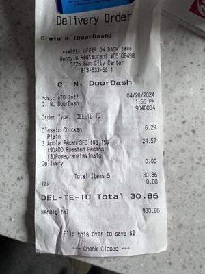 Receipt for my order.