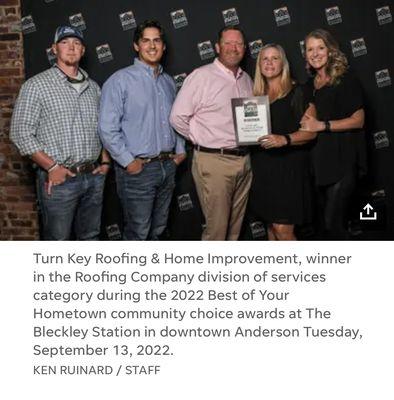 Thank you for voting us best roofing company for 2022!