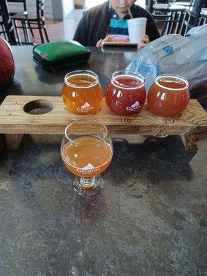 Peanut Butter Jelly Time flight - original, Strawberry Rhubarb, Marionberry and Carolina Jam.