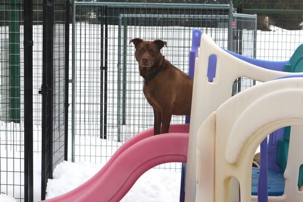 Kenda in the outside daycare area