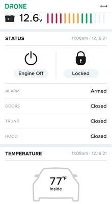 Remote start, inside van temp showing, armed status. powerful iphone app