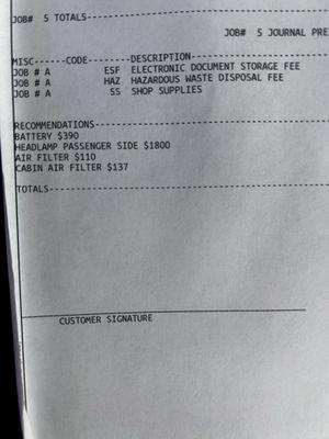 Infiniti Invoice