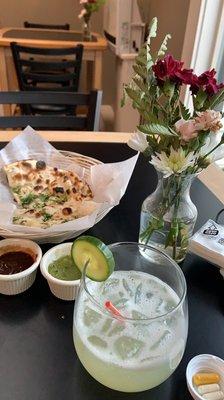 Delicious Elderflower cocktail & cilantro naan.