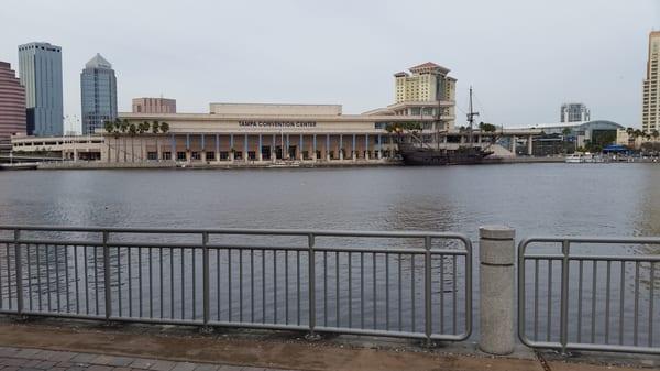 The convention center from across the river.