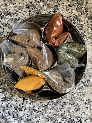 Spice box with Chef Parsati's traditional Indian spices