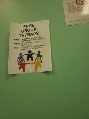 They offer FREE Group Therapy TWICE a week. They LEGITIMATELY care about every single one of their patients..