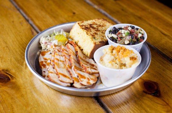 Turkey Platter with Mac & Cheese, Bean Salad and Corn Bread