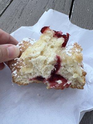 Inside of my raspberry donut delight