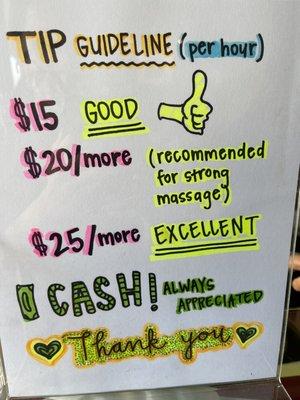 Tip well because these massages are so cheap and they work so hard :) Also save $1 off massages if you pay cash