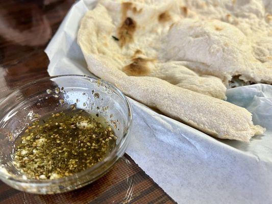 Bread and dipping oil.