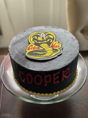 Cobra Kai themed birthday cake