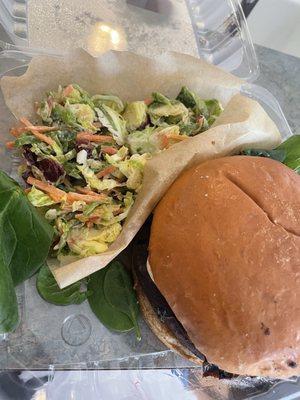 The Shroom Cap Sandwich and Brussel Sprout Slaw.