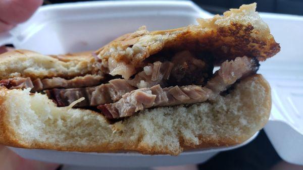 A great tasting moist brisket on a soft sweet toasted bun