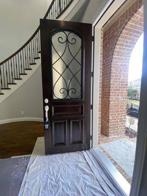 Freshly stained door