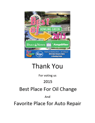 We are humbled by being voted the best shop for an oil change in 2015.