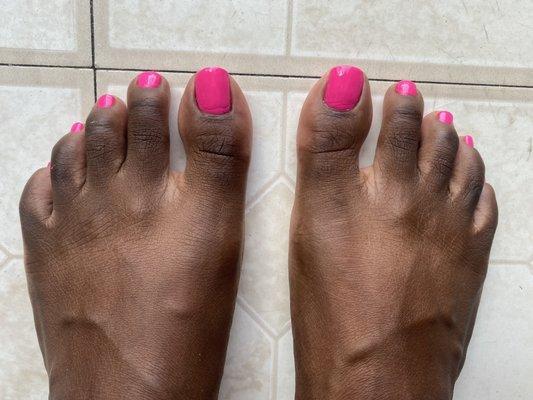 Uneven nail polish pedicure