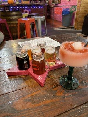 Beer flight and a strawberry piña colada!