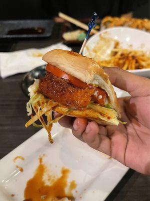 Hot and Spicy Chicken Sandwich. amazing bread, and crispy chicken!