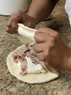 Preparing my Cheese Calzone