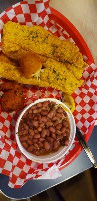 4 piece catch fried fish w red beans & rice