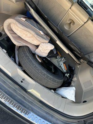 This how my car was left after replacing a defective tire.. what a joke