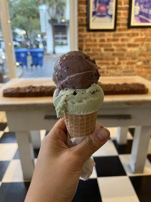 Raspberry chocolate chip and mint chocolate chip