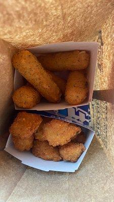 Mozzarella sticks and fish bites