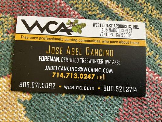 JOSE ABEL CANCINO West Coast Arborists.