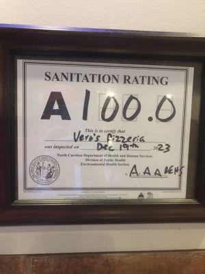 Perfect sanitation score