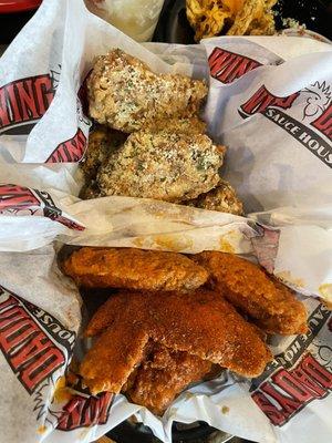 Garlic Parmesan and Dry Cajun wings