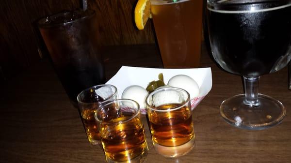 Shots, beer and pickled eggs