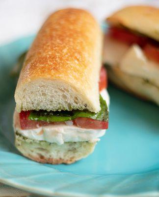 Northern Italian with Roma tomatoes, fresh mozzarella, basil, and basil oil, on our ciabatta