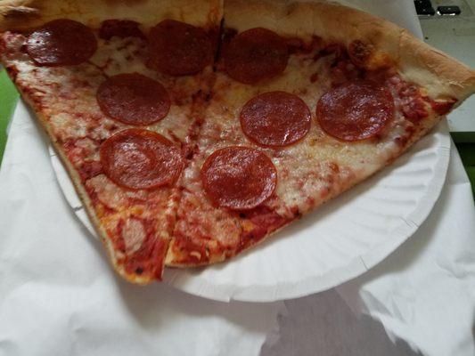 Two slices of pepperoni pizza