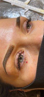 Eyebrows micro blading and eyelash extensions.