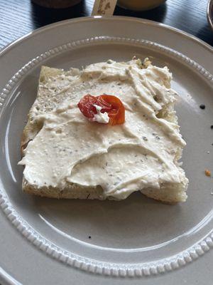 Focaccia bread with cheese spread