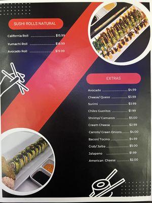 Sushi Rolls Menu