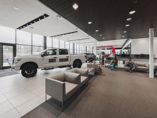 Relax in our lounge while your vehicle enjoys Certified Nissan service or a complimentary car wash at South Austin Nissan.