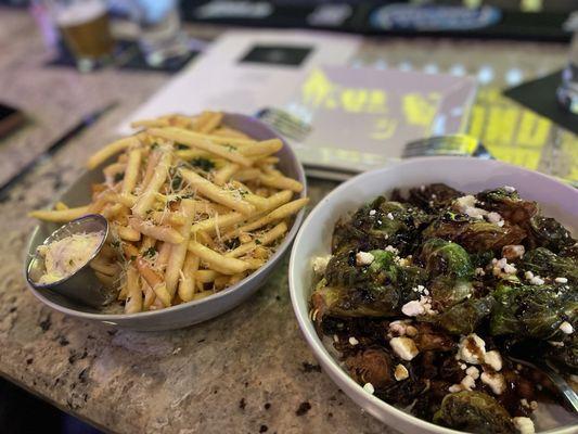 Truffle fries and fried Brussels