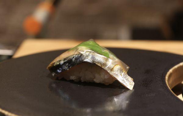 the top translucent layer is blanched pickled kelp. really fantastic flavors. from omakase